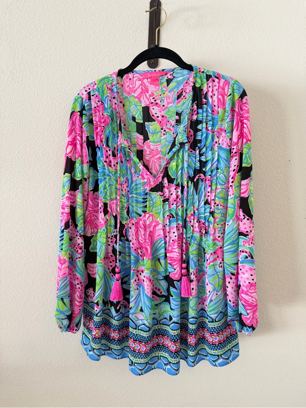 Lilly Pulitzer Marilina Long Sleeve Top Onyx Jaguar Jungle